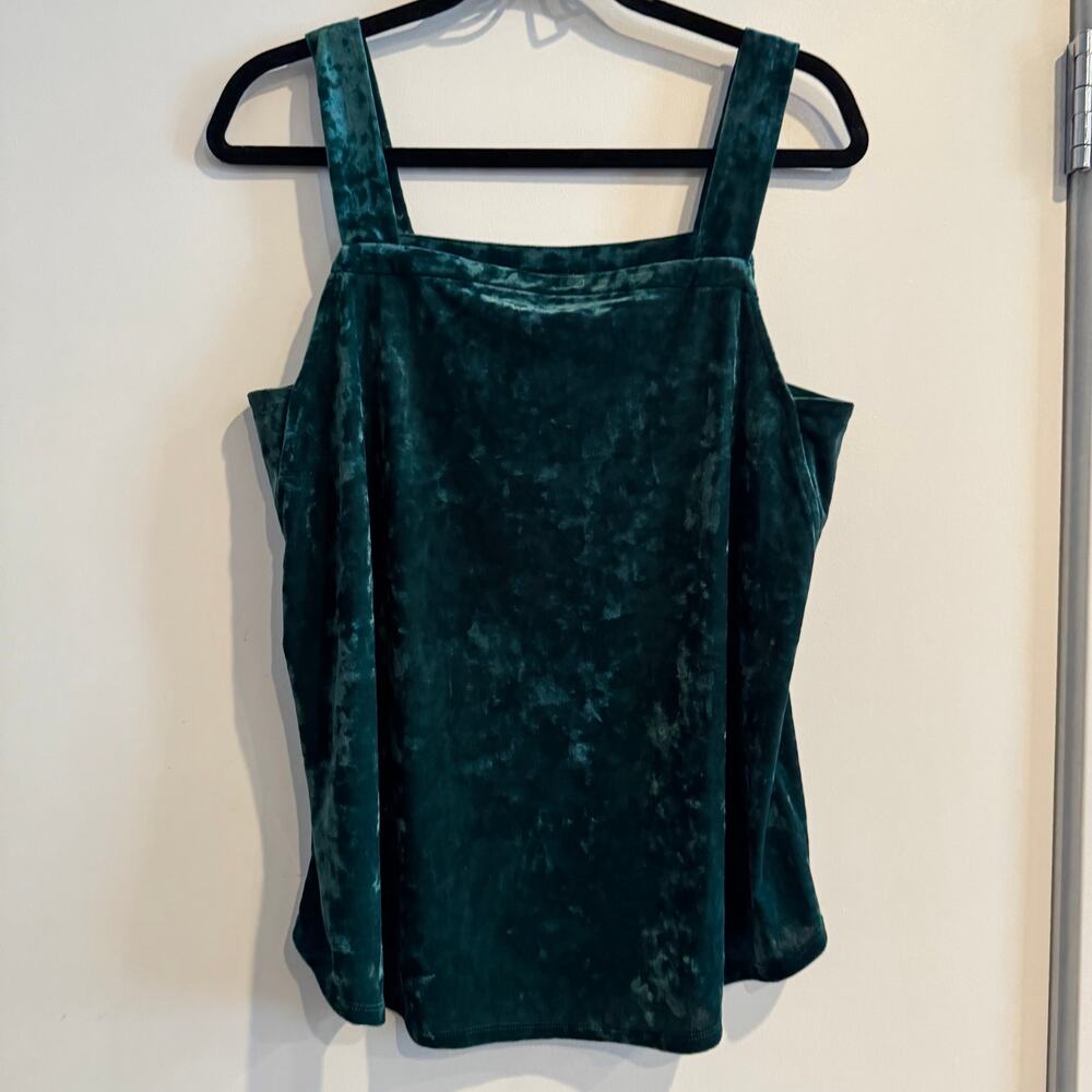 J. Jill Crushed Velvet Tank Top Green Square Neck Sleeveless Pullover Sz M